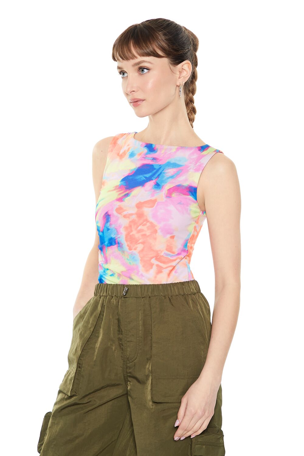 Ruched Tie-Dye Mesh Bodysuit - Image 2