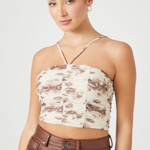 Mesh Floral Print Cropped Cami