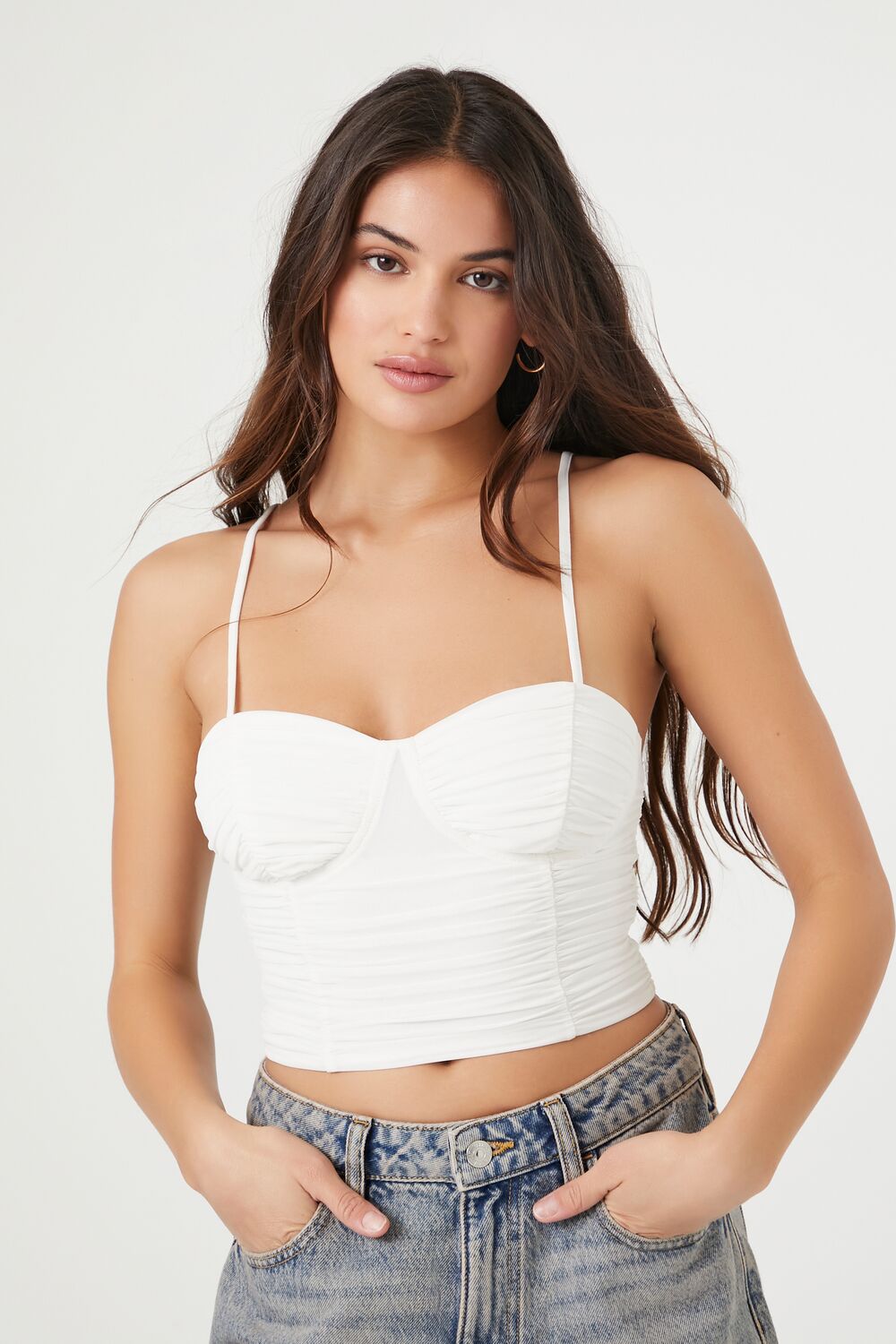 Ruched Mesh Cropped Cami