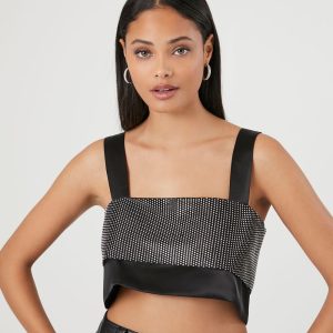 Satin Rhinestone Crop Top