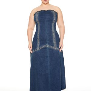 Plus Size Strapless Denim Maxi Dress