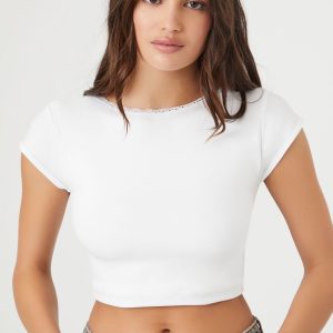 Seamless Lace-Trim Cropped Tee
