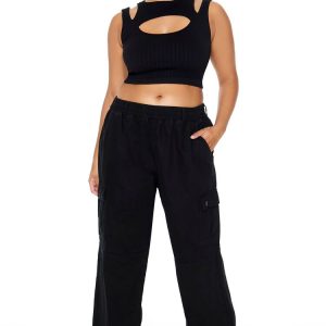 Plus Size Twill Wide-Leg Cargo Pants