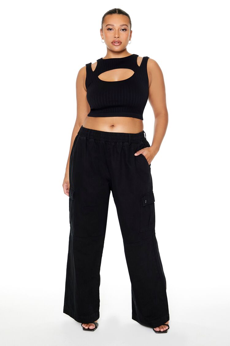 Plus Size Twill Wide-Leg Cargo Pants