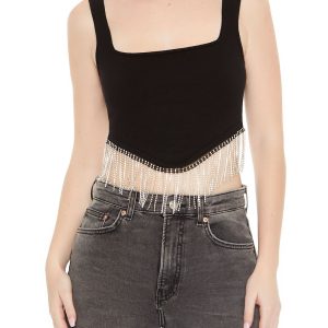 Rhinestone Sweater-Knit Crop Top