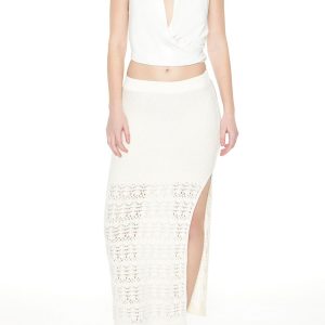 Pointelle Sweater-Knit Maxi Skirt