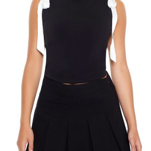 Sleeveless Satin Bow Top