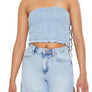 Cropped Chambray Tube Top