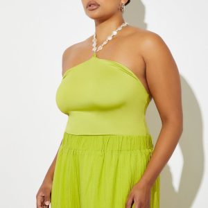 Plus Size Faux Pearl Halter Bodysuit