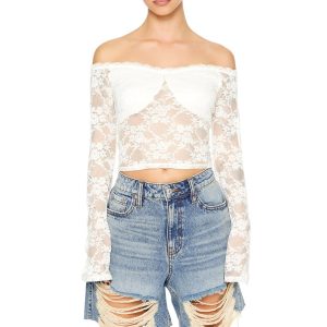 Sheer Lace Off-the-Shoulder Top