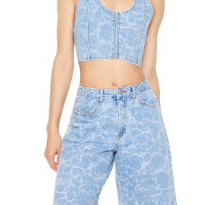 Water Print Halter Crop Top