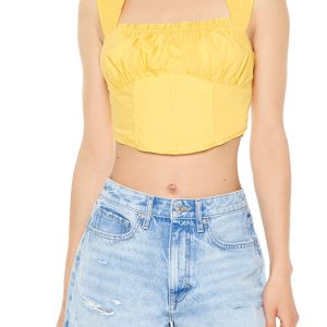 Poplin Curved-Hem Crop Top