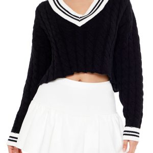 Cropped Cable Knit Sweater