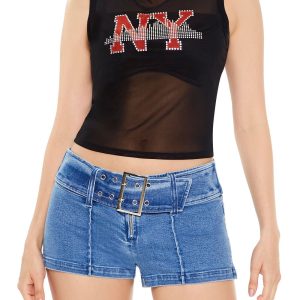 Mesh Rhinestone NY Tank Top