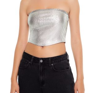 Cropped Metallic Tube Top