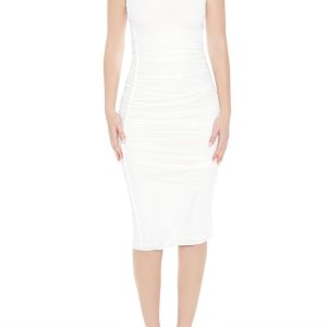 Mesh One-Shoulder Midi Dress