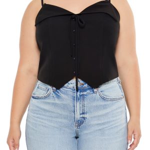 Plus Size Button-Front Cropped Cami