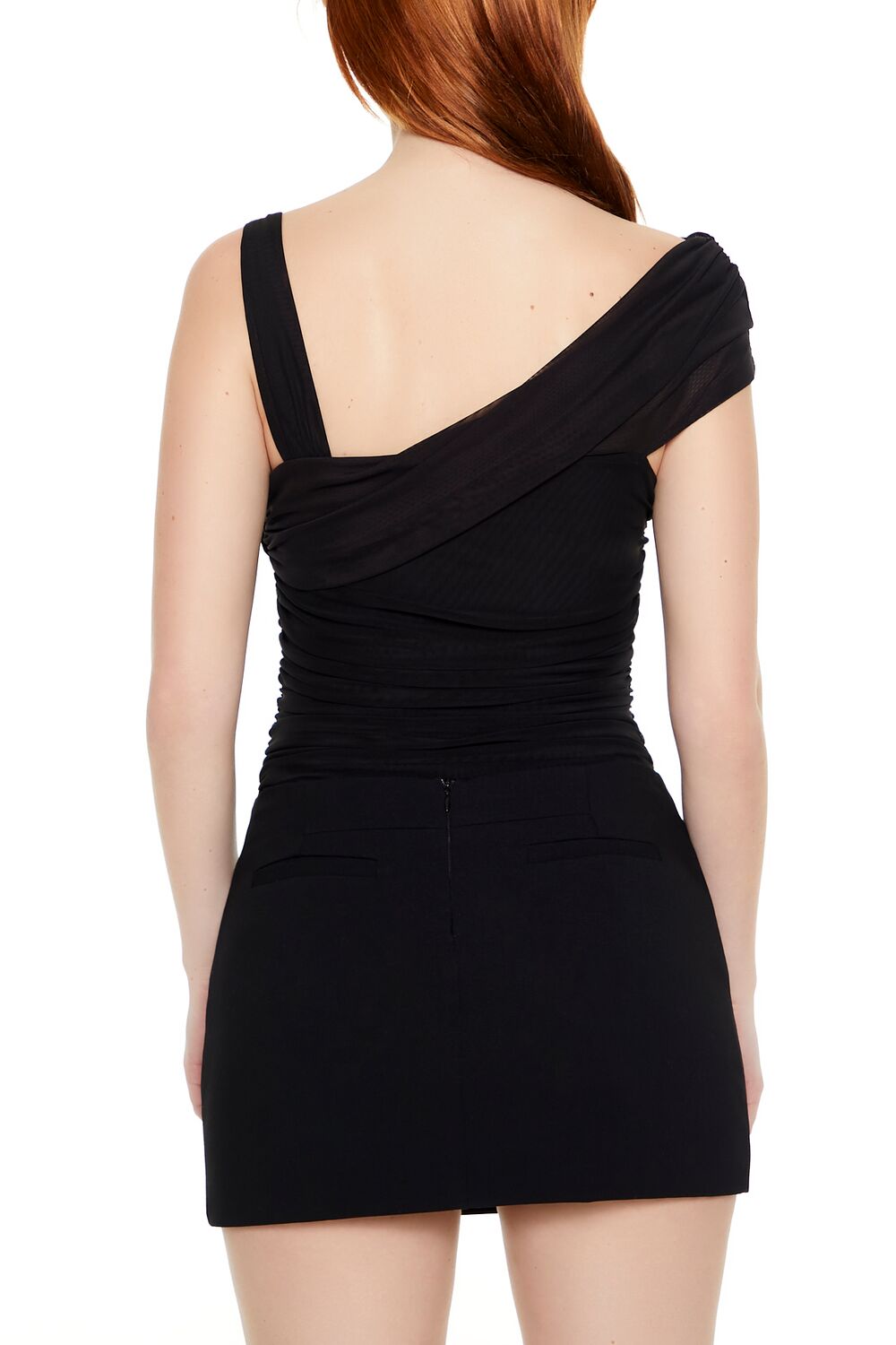 Asymmetrical Ruched Mesh Bodysuit - Image 3