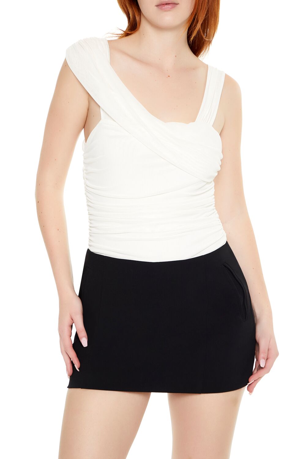 Asymmetrical Ruched Mesh Bodysuit - Image 10