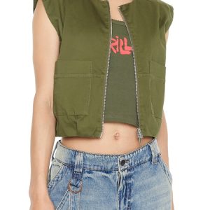 Satin Zip-Up Cropped Vest