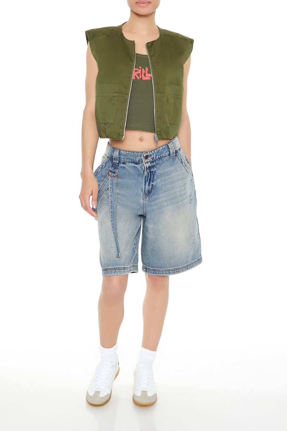 Satin Zip-Up Cropped Vest - Image 2