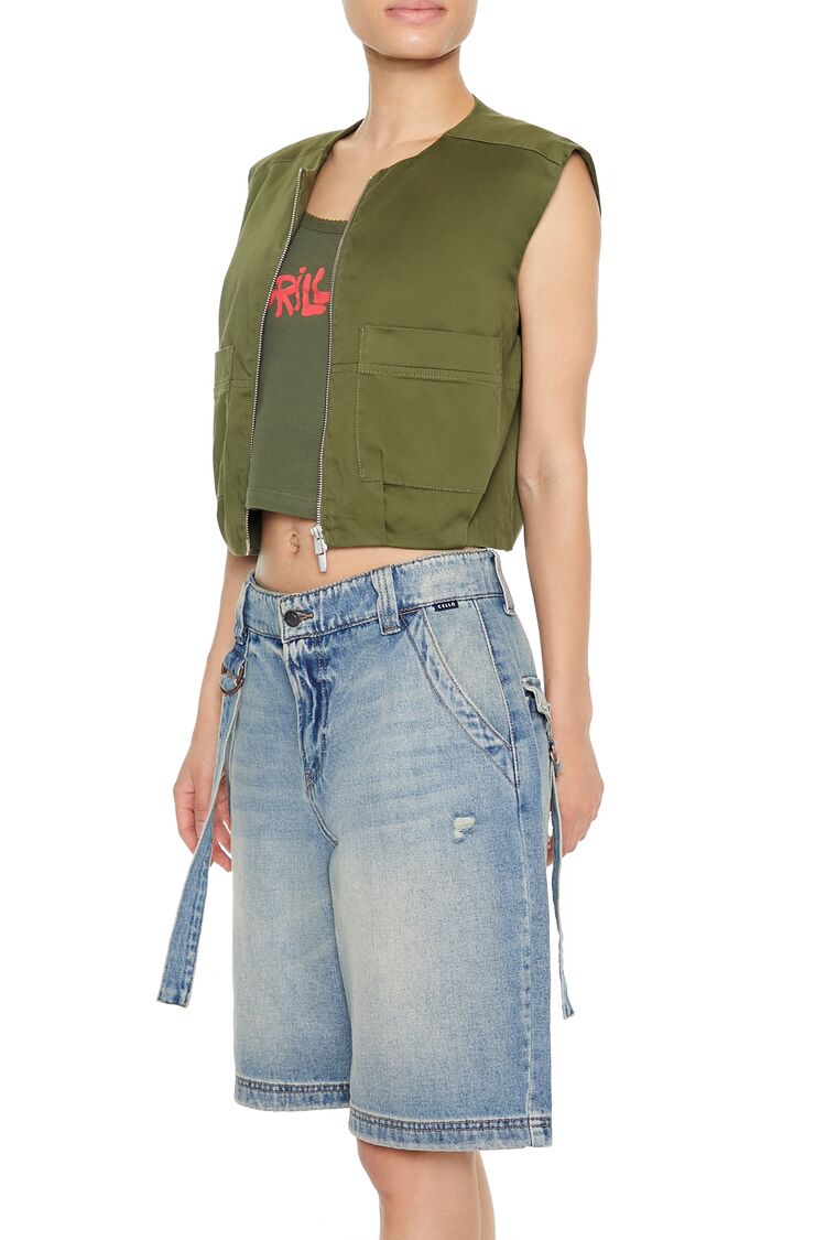 Satin Zip-Up Cropped Vest - Image 4
