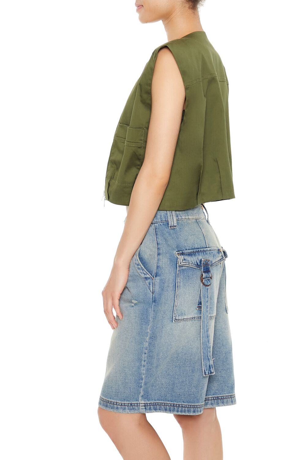 Satin Zip-Up Cropped Vest - Image 5