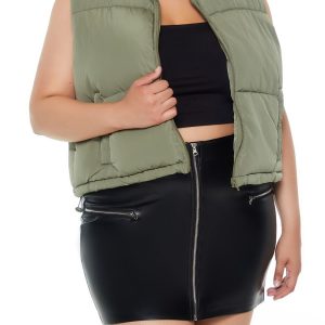Plus Size Cropped Puffer Vest