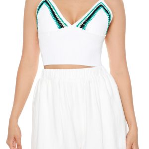 Embroidered Sweater-Knit Cropped Cami