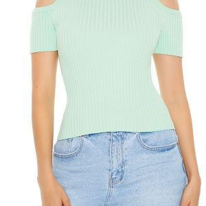 Open-Shoulder Sweater-Knit Top