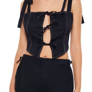 Cropped Cutout Bow Bustier Top
