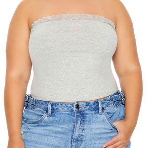 Plus Size Embroidered Bow Tube Top