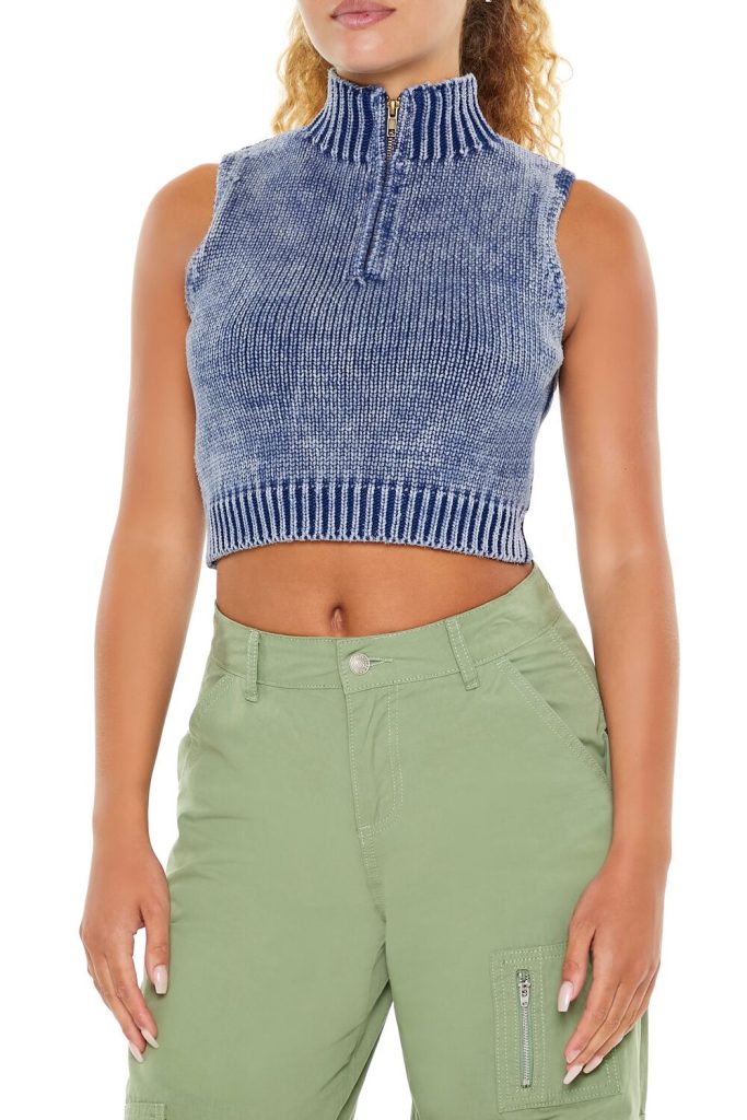 Cropped Half-Zip Sweater Vest