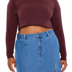 Plus Size Cable Knit Cropped Sweater
