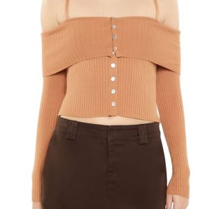 Open-Shoulder Sweater-Knit Crop Top