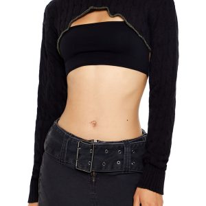 Hooded Cable Knit Shrug Sweater