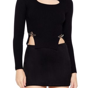 Turtleneck Cutout Buckle Sweater