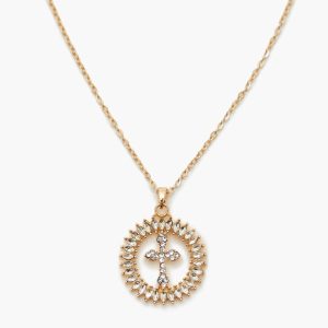 Faux Gem Cross Pendant Necklace