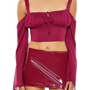 Chiffon Open-Shoulder Crop Top
