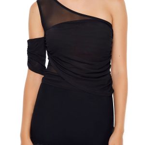 Mesh One-Shoulder Crop Top