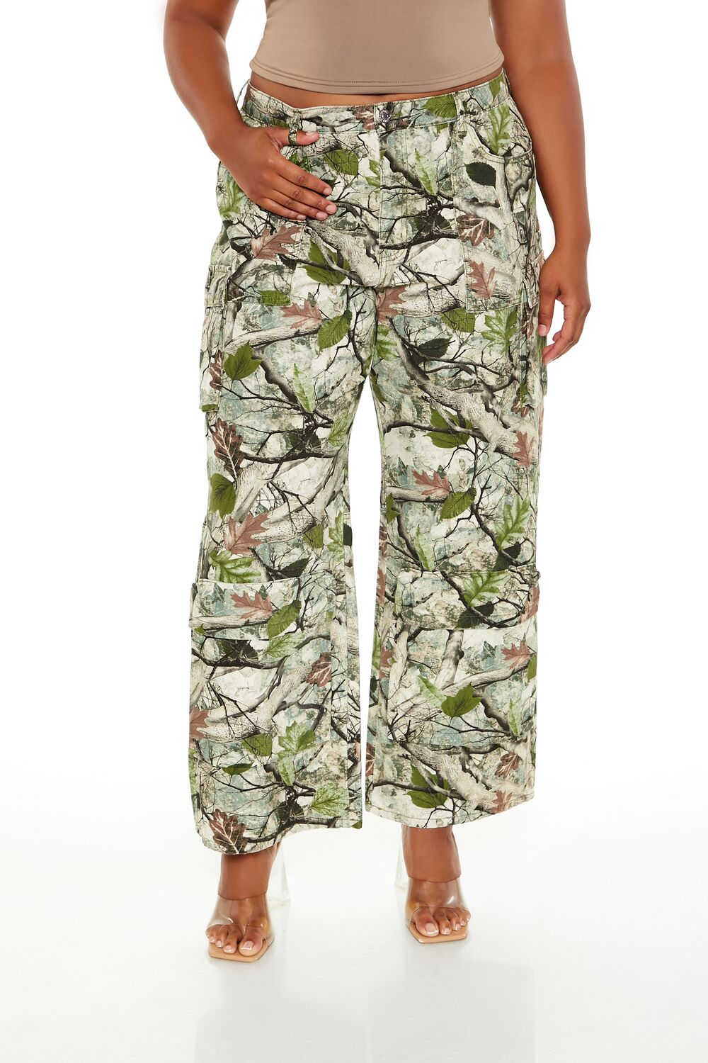 Plus Size Leaf Print Cargo Pants - Image 7