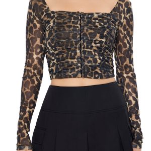 Mesh Leopard Print Crop Top