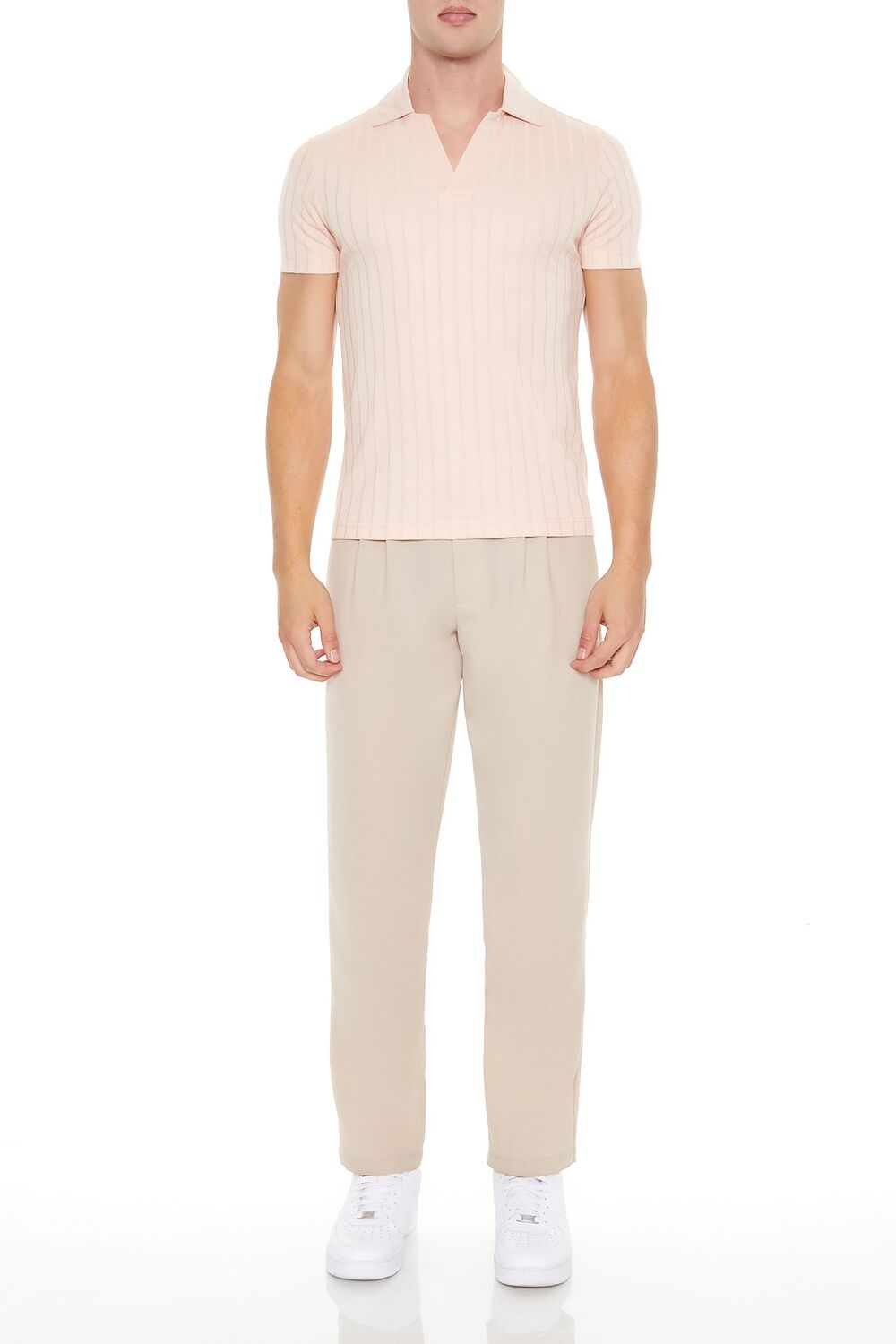 Ribbed Open V-Neck Polo Shirt - Image 8