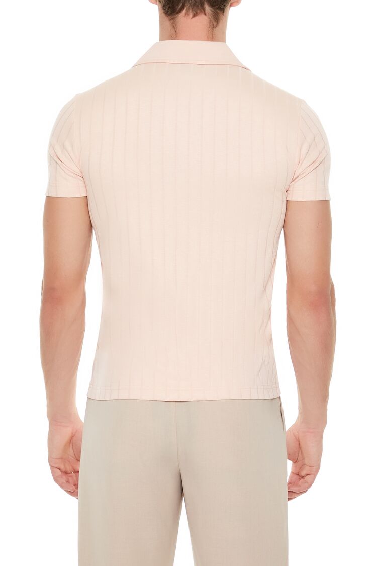 Ribbed Open V-Neck Polo Shirt - Image 10