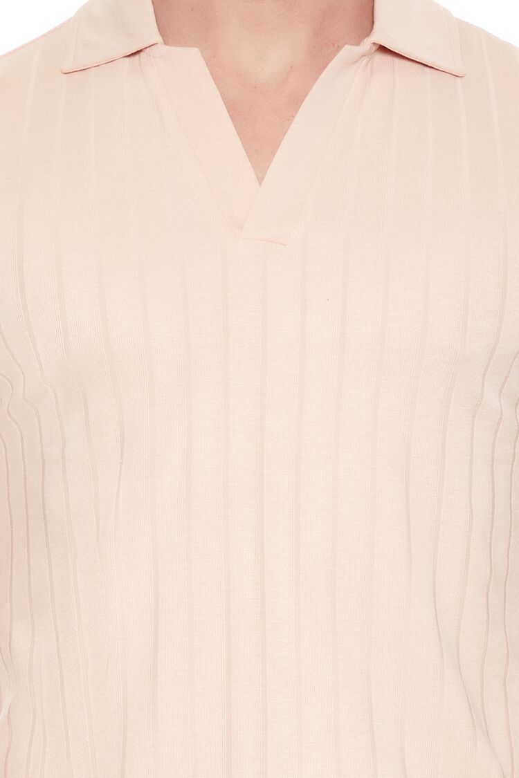 Ribbed Open V-Neck Polo Shirt - Image 11