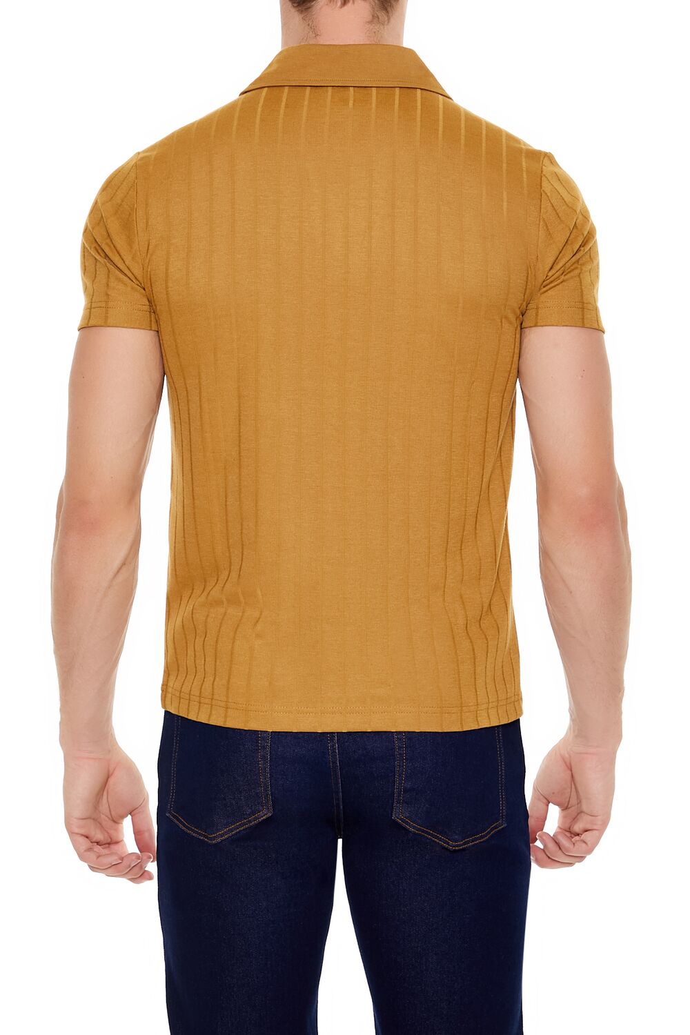 Ribbed Open V-Neck Polo Shirt - Image 15