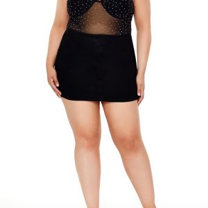 Plus Size Rhinestone Mesh Bodysuit
