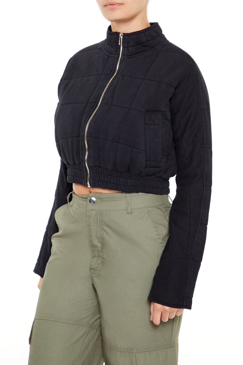 Quilted Zip-Up Cropped Jacket - Image 4