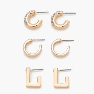 Rhinestone Geo Hoop Earring Set