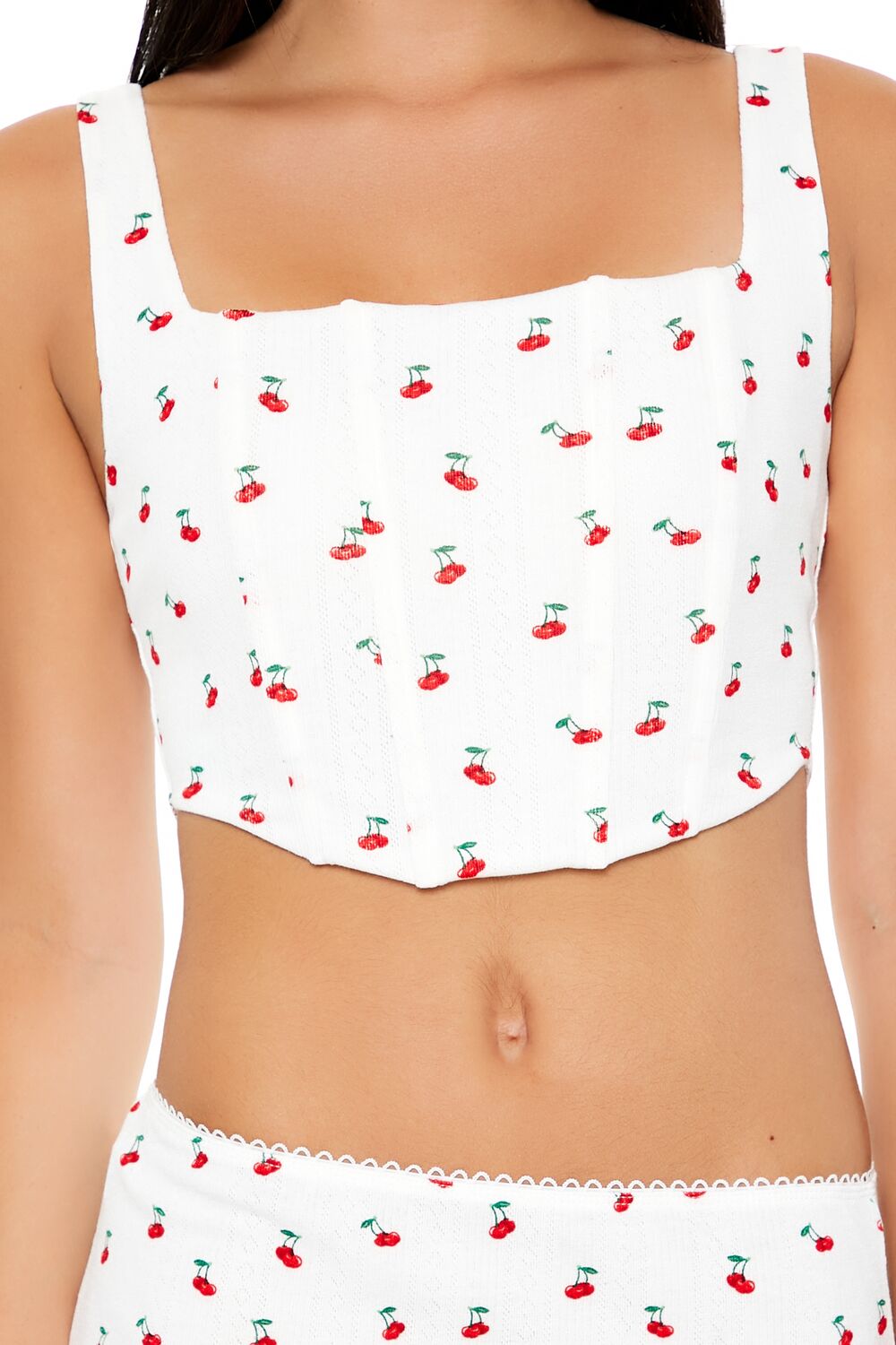 Cherry Print Lingerie Corset Top - Image 3